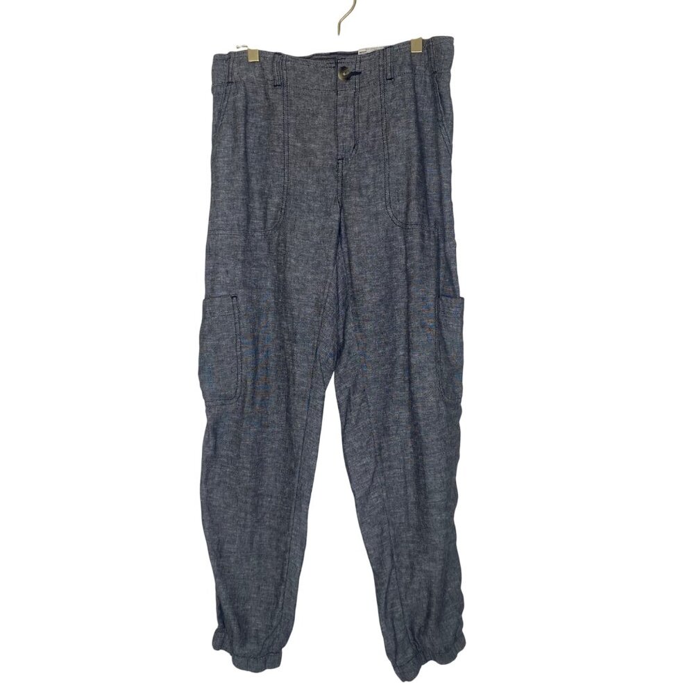 $44 NWT Linen Utility Joggers Womens Size 4 Gray Mid Rise Relaxed Fit Tapered St - Picture 2 of 11